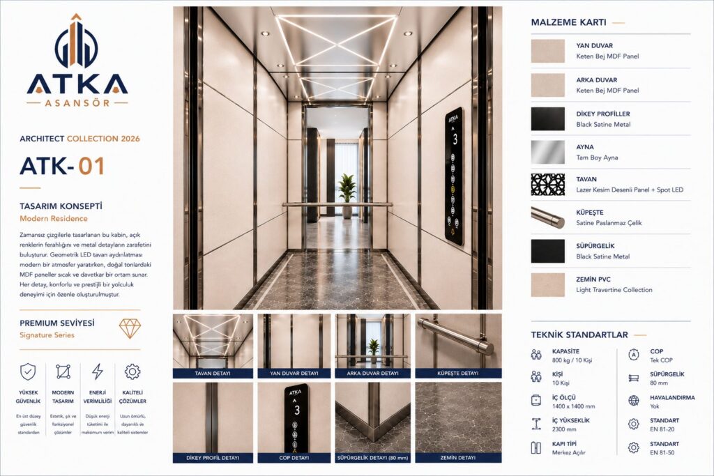 Atka ATK-01 Modern Residence Asansör Kabini malzeme kartı