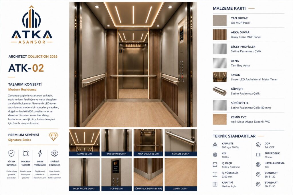 Atka ATK-02 Modern Residence Asansör Kabini malzeme kartı