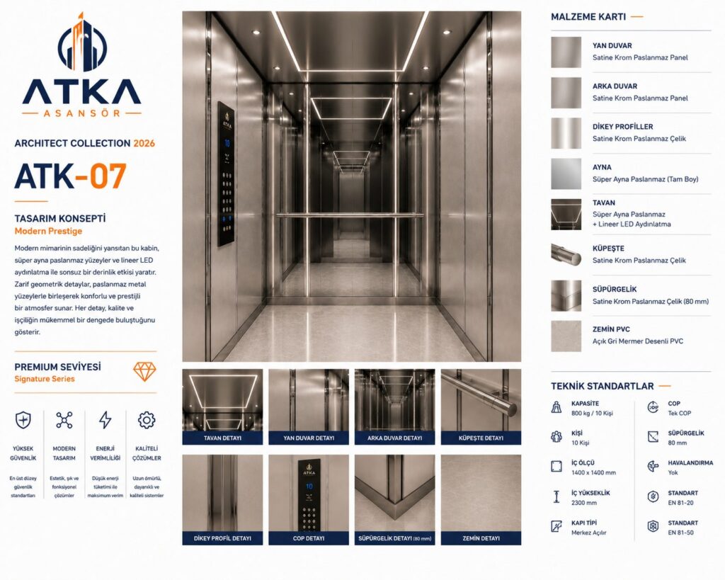 Atka ATK-07 Modern Prestige Asansör Kabini malzeme kartı