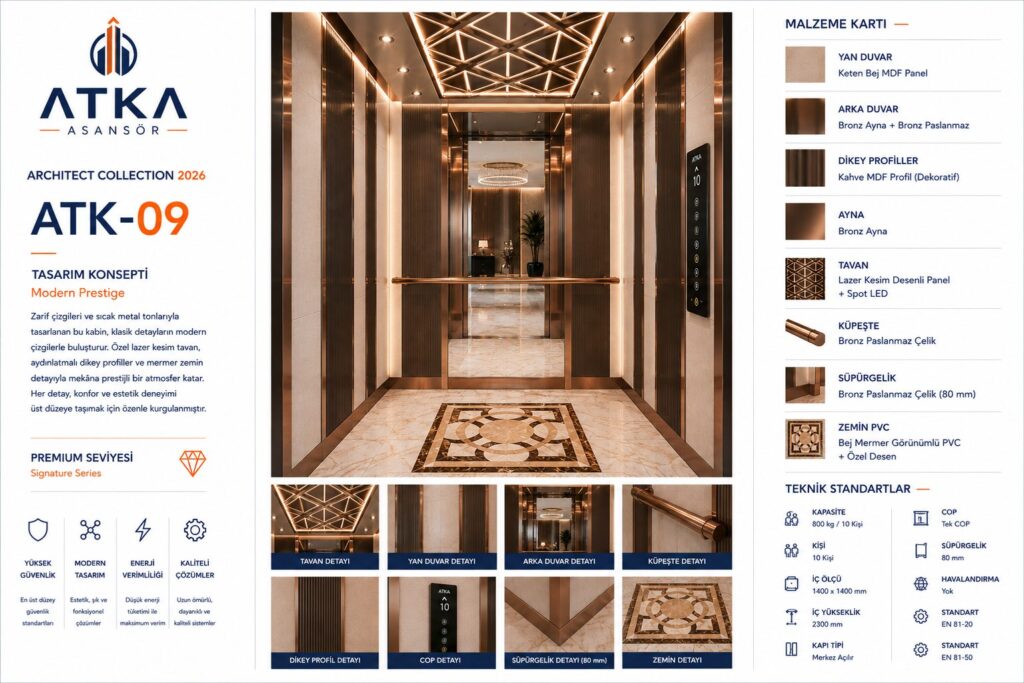 Atka ATK-09 Modern Prestige Asansör Kabini malzeme kartı