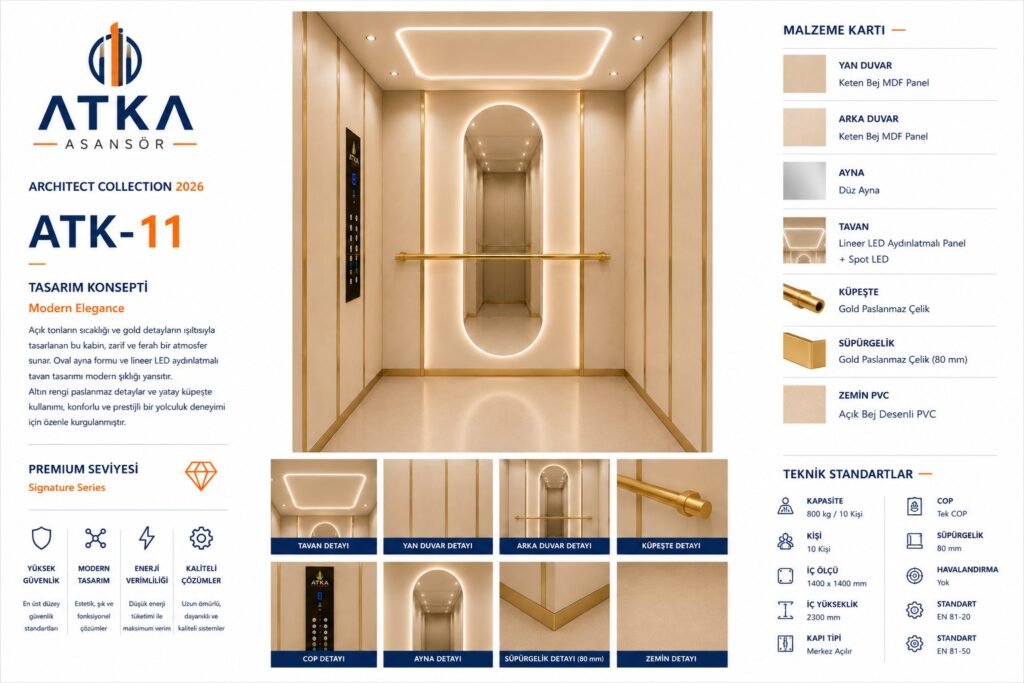 Atka ATK-11 Modern Elegance Asansör Kabini malzeme kartı