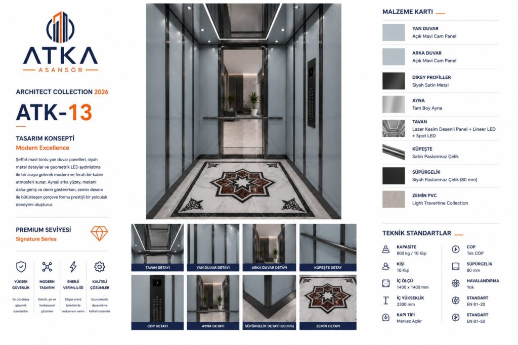 Atka ATK-13 Modern Excellence Asansör Kabini malzeme kartı